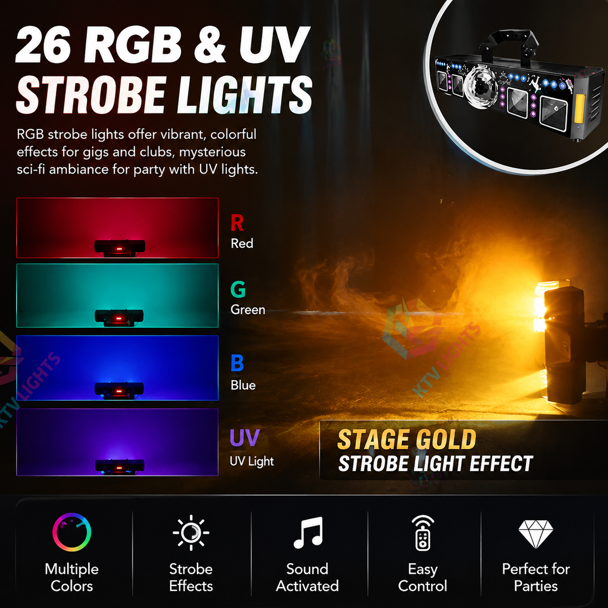 KTVLIGHTS 2026 Model 65W 6-in-1 RGB UV Beam Strobe DMX Stage Light-B36