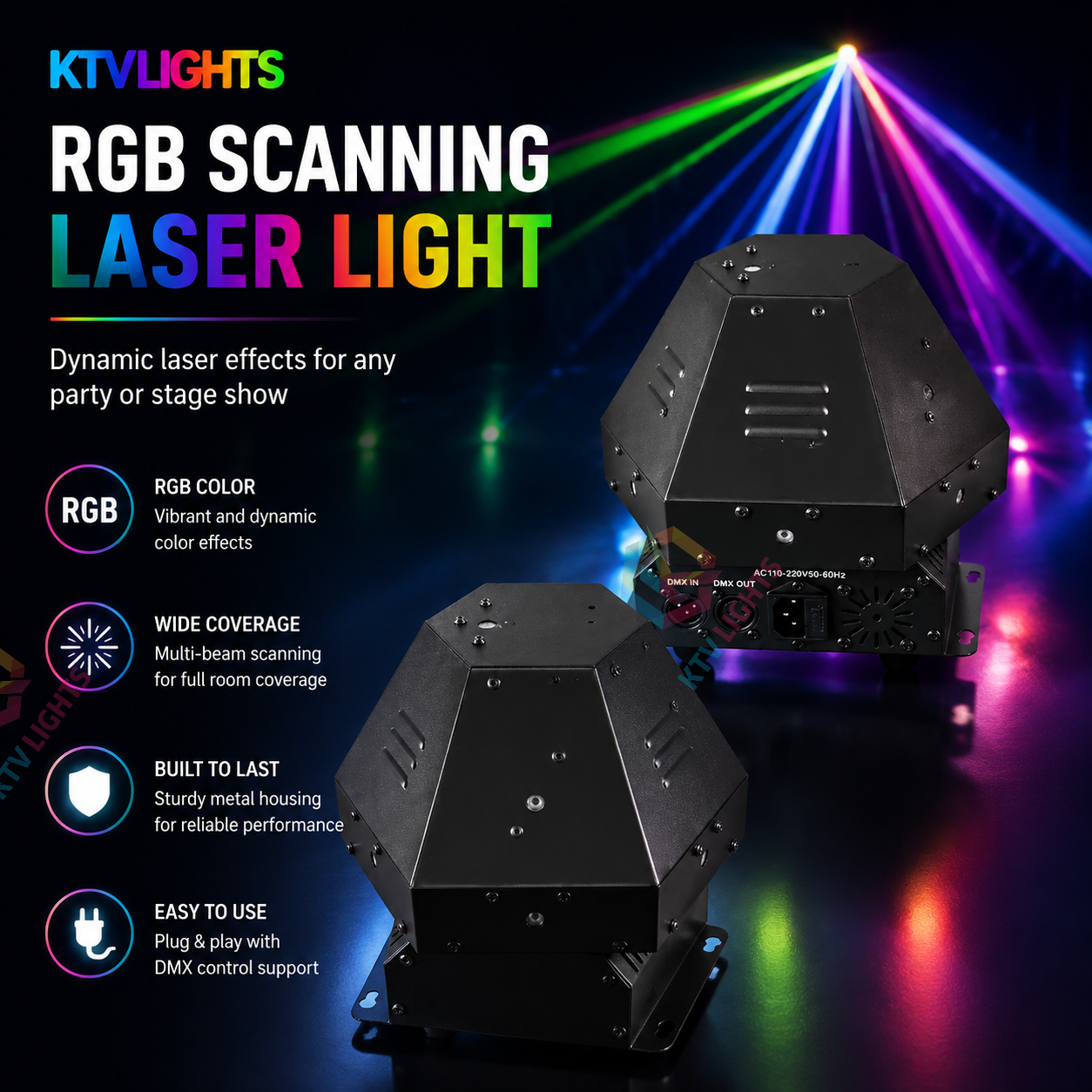 KTVLIGHTS RGB Scanning Laser DJ Stage Light Disco Effect-B15