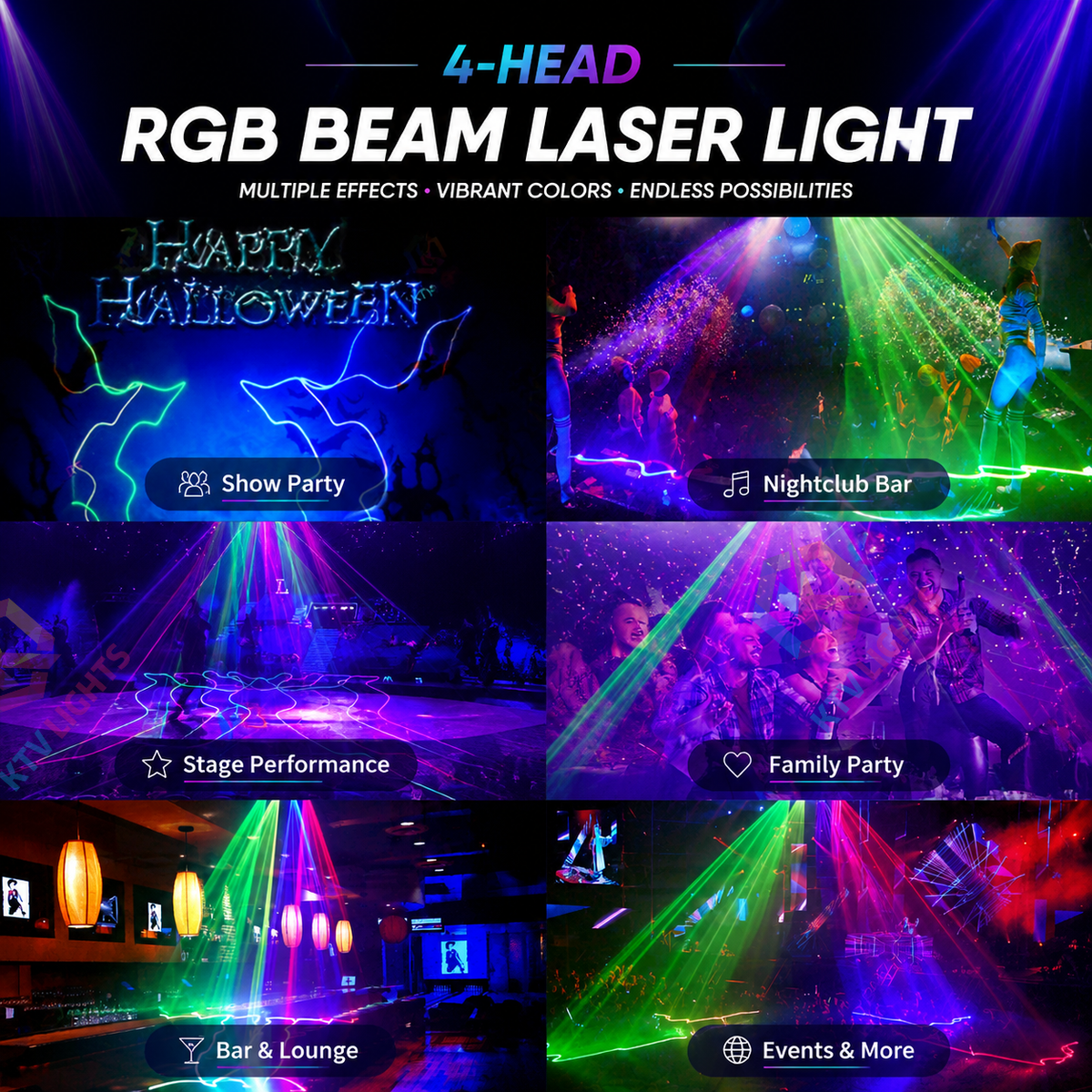 KTVLIGHTS 4-Aperture Full-Color Line-Scan Laser Light for DJ Stages-B18