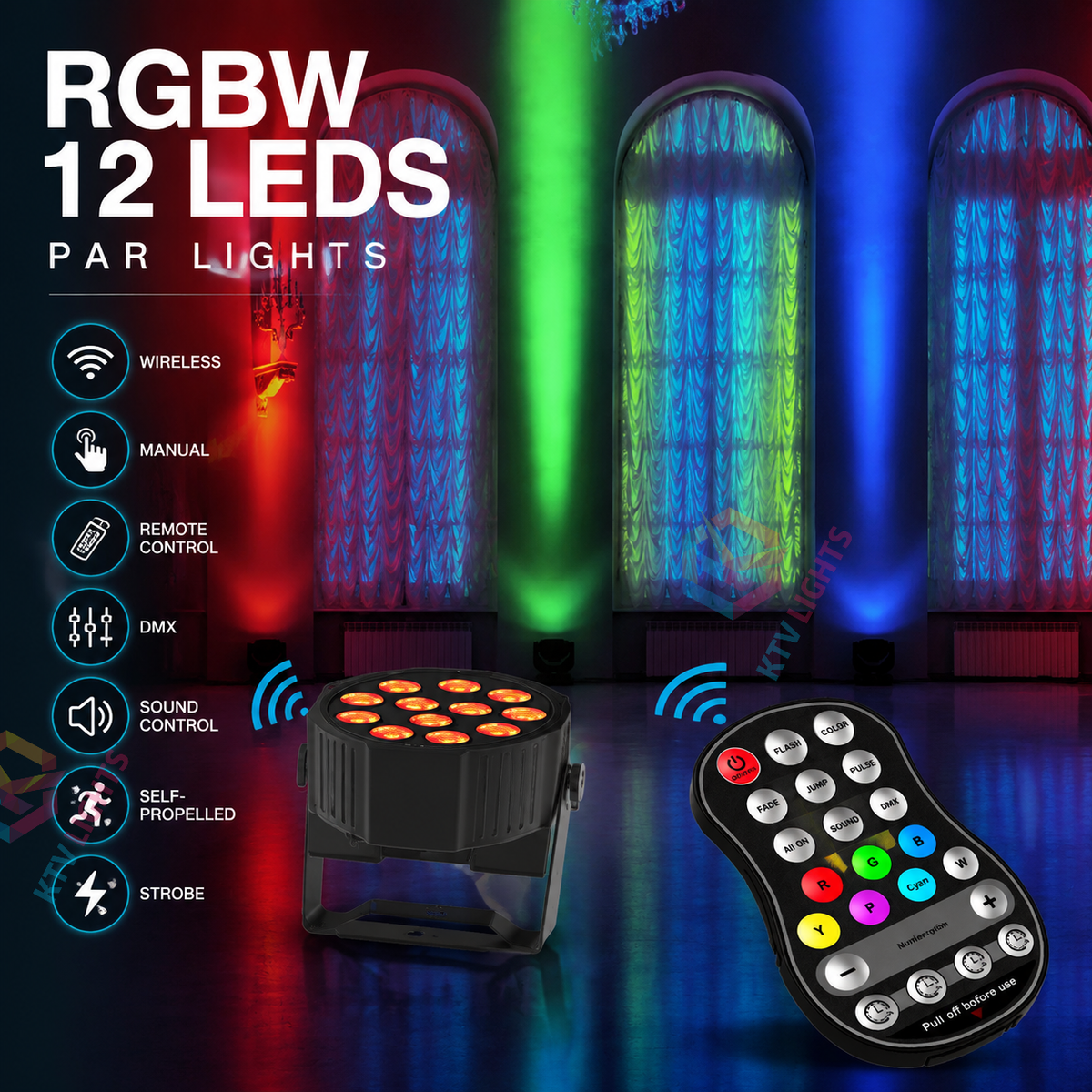KTVLIGHTS Rechargeable RGBW LED Stage PAR Light-P16