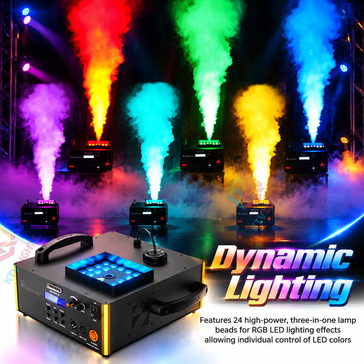 KTVLIGHTS 24-LED RGB Column Smoke Machine for Stage Events-Y24