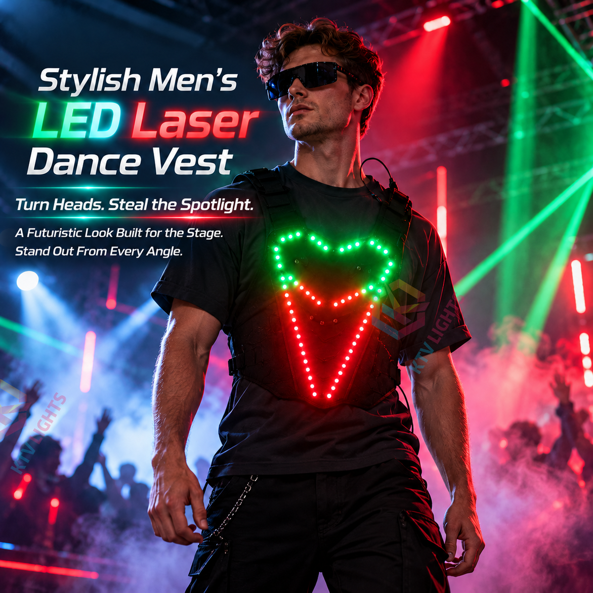 KTVLIGHTS Cyberpunk LED Light-Up Vest for Raves, Festivals & Parties-M69