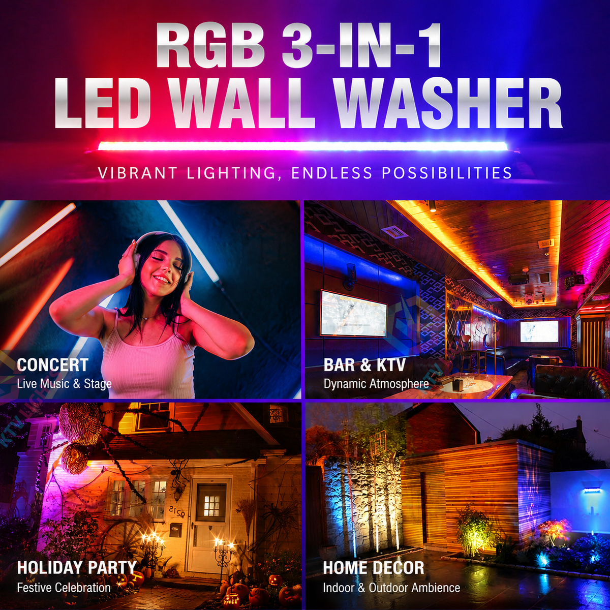 KTVLIGHTS 252-LED RGB 3-in-1 Stage Wall Washer Light-X11