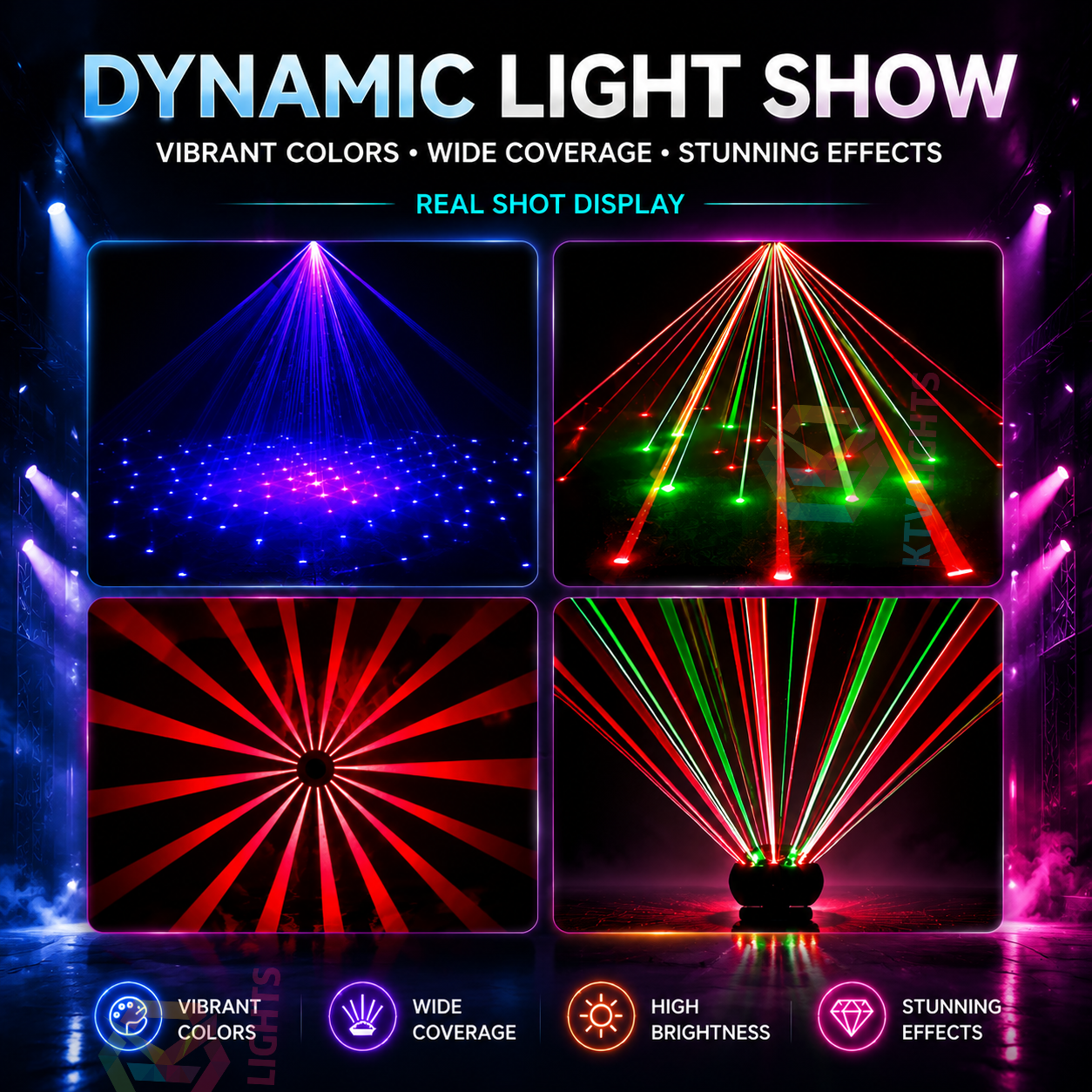 KTVLIGHTS 3-in-1 Full Color Laser Light RGB DJ Stage Lighting-B42