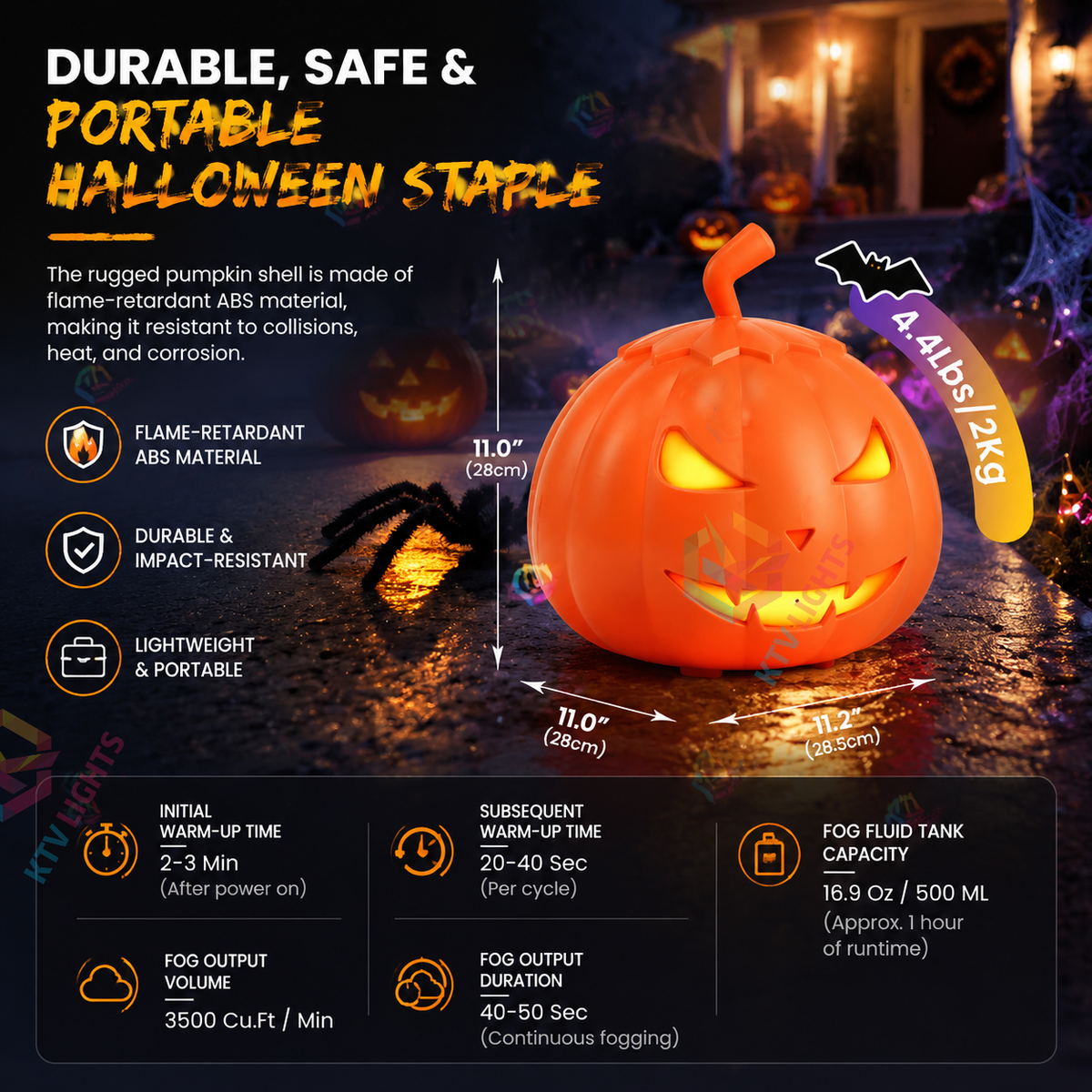 KTVLIGHTS 800W Pumpkin Shape Halloween Party Smoke Machine-Y9