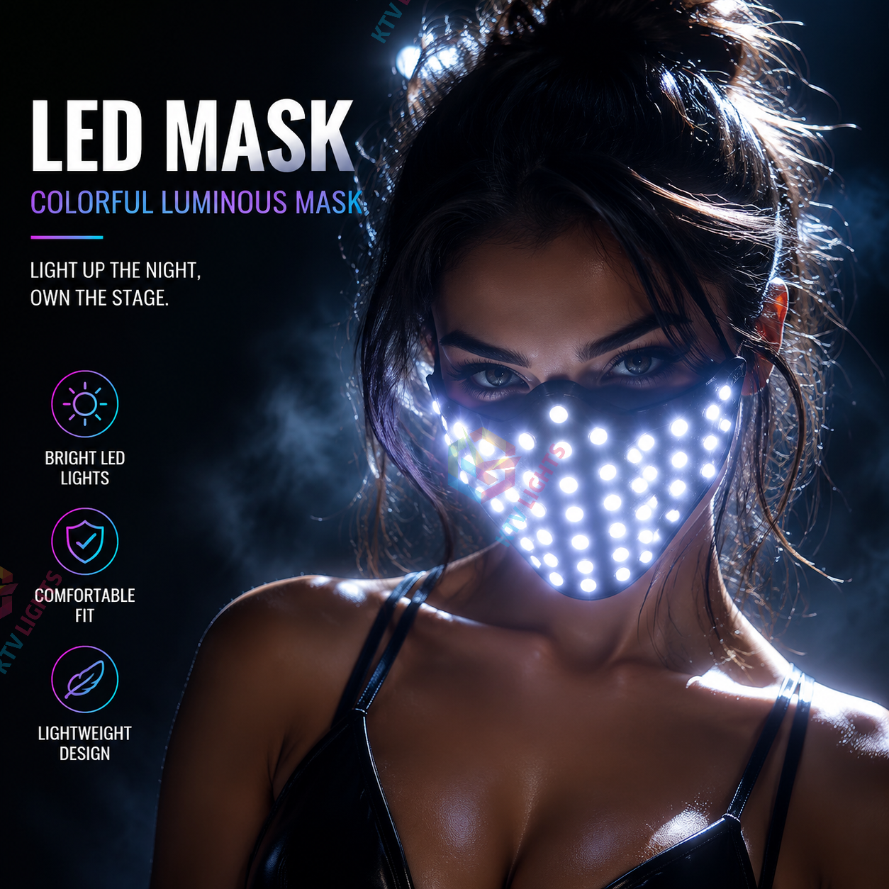KTVLIGHTS Colorful LED Mask for Rave Parties & Festivals-M41