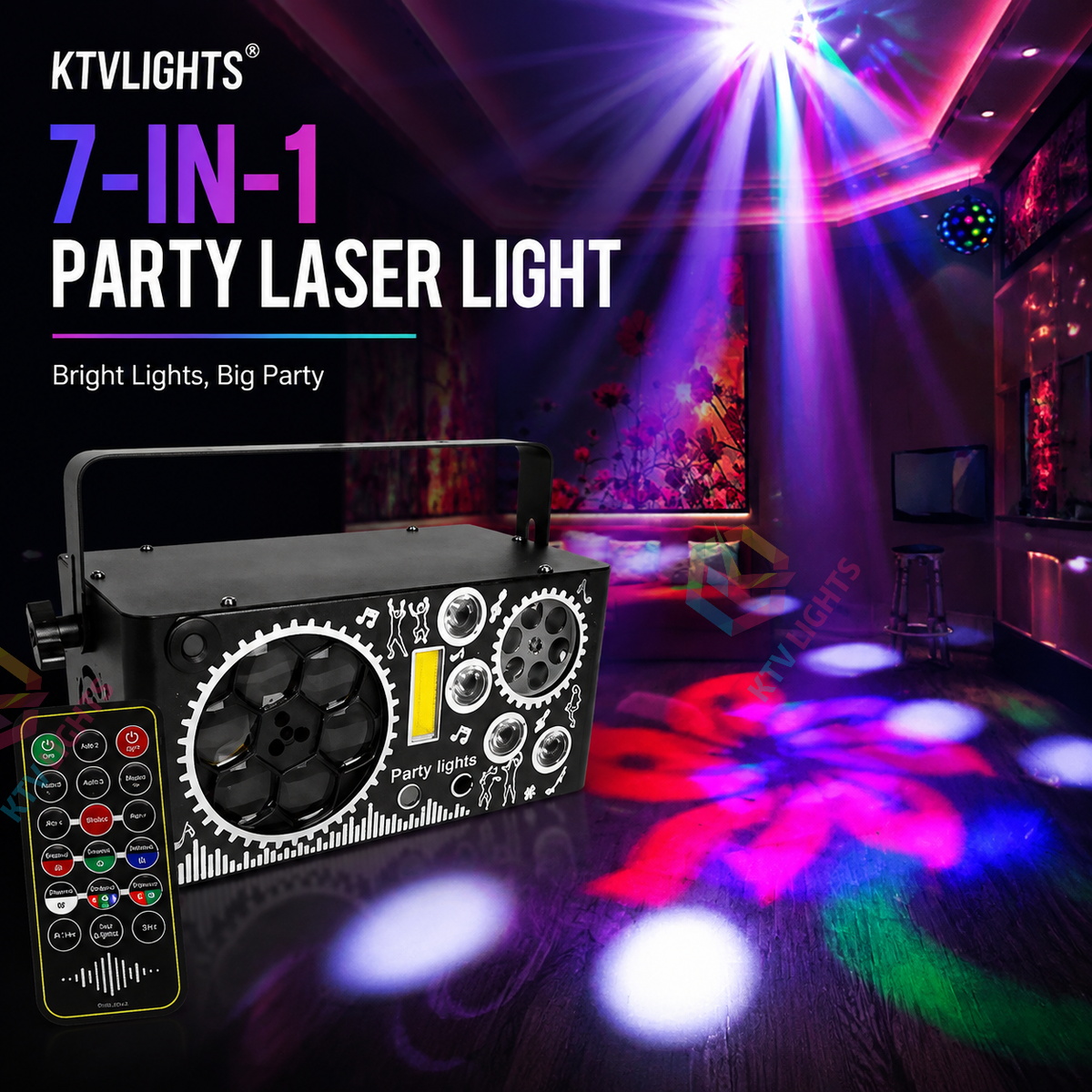 KTVLIGHTS 7-in-1 Mini Party Laser Light for DJs, Nightclubs, and Weddings-C13
