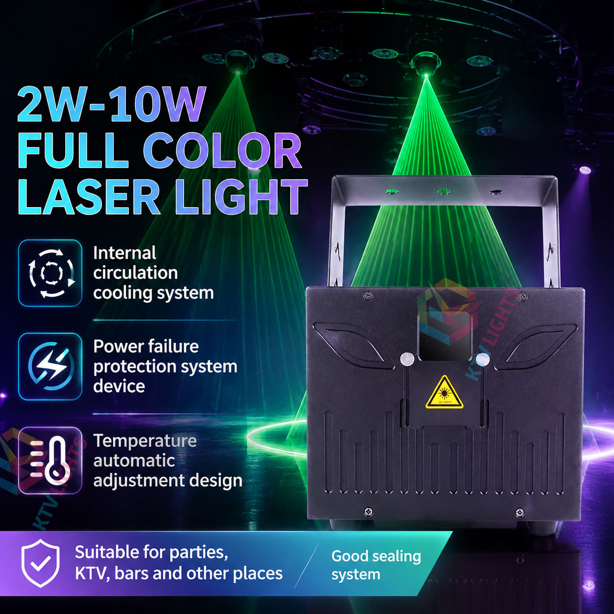 KTVLIGHTS 2W–10W RGB 3D Animation Stage Laser Light (ILDA Compatible)-A14