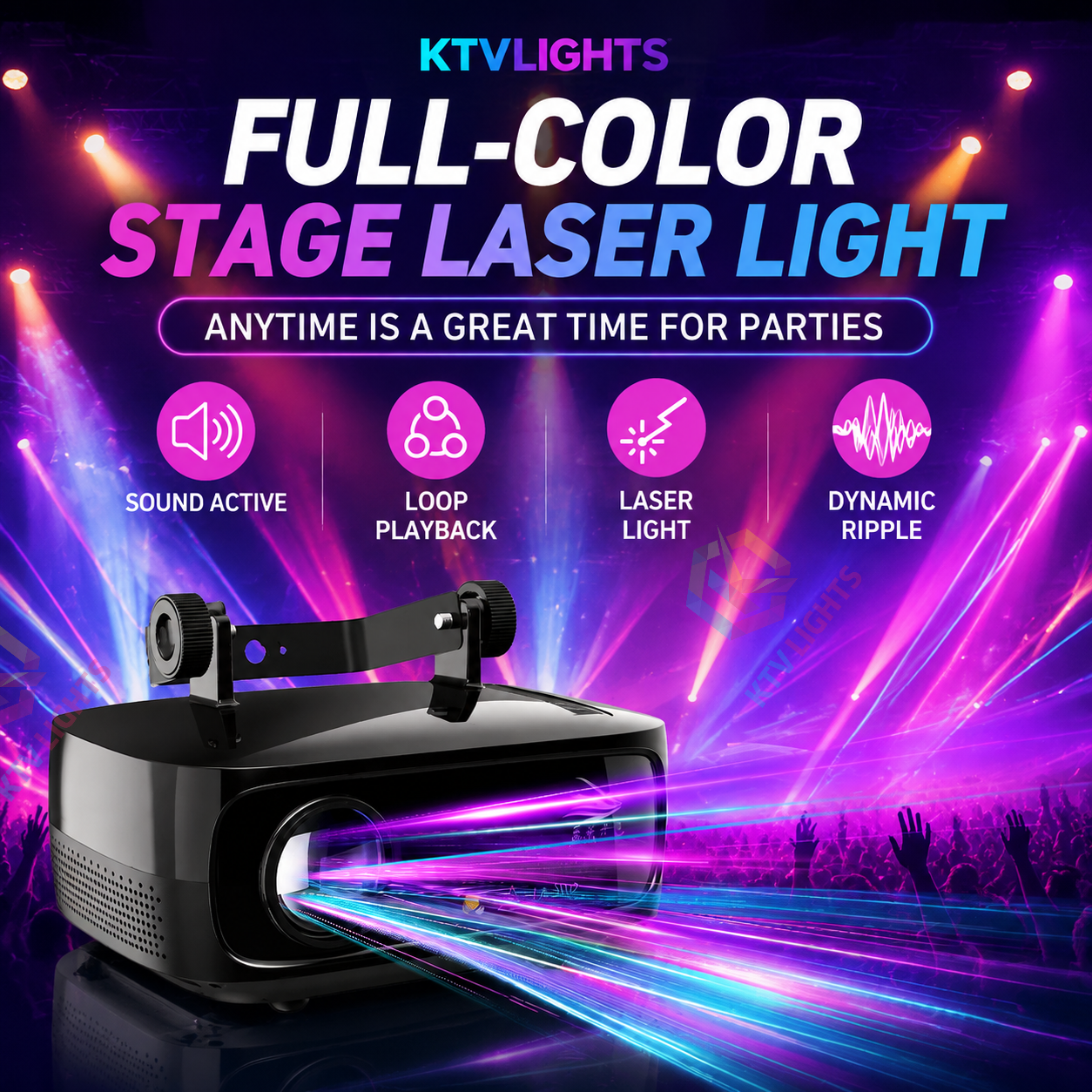KTVLIGHTS RGB Animation Strobe Laser Light – DJ Stage Effect Light – DMX512 - A12