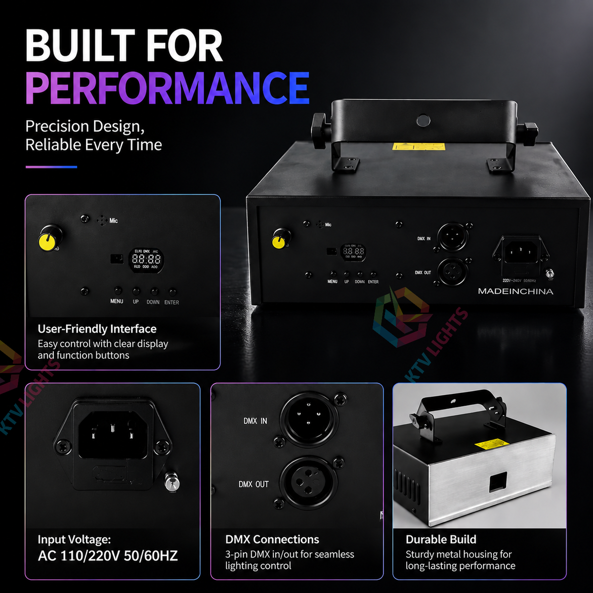 KTVLIGHTS 2W/4W 5-in-1 RGB 3D Animation Beam DMX Stage Laser Light-A7