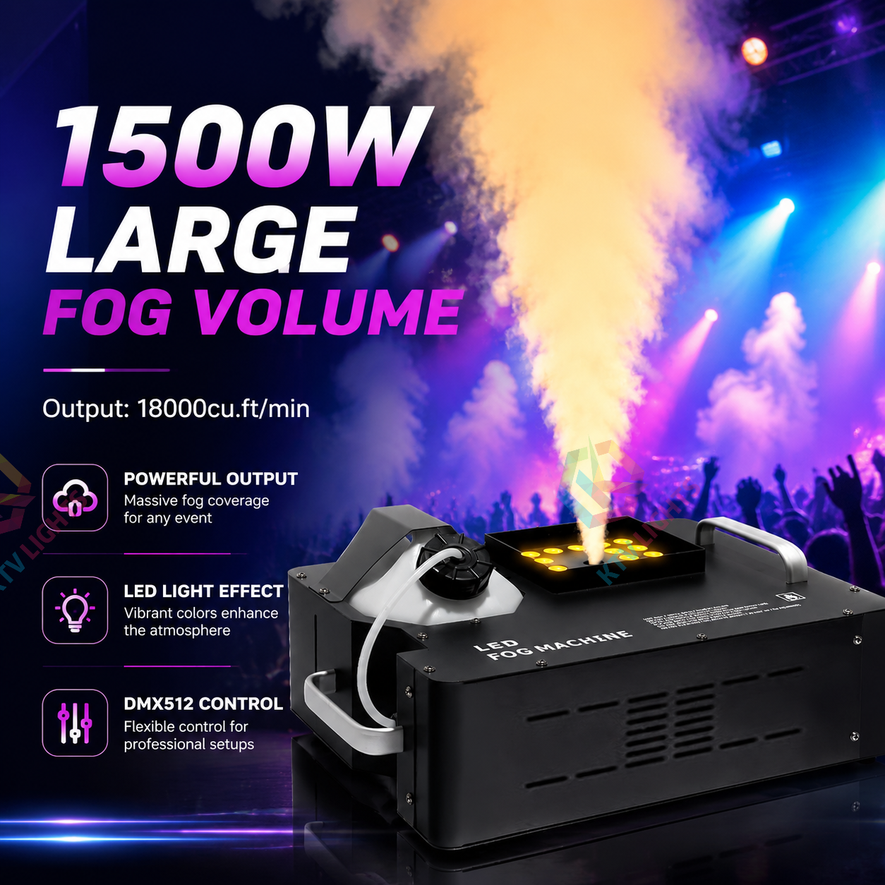 KTVLIGHTS 1500W RGB DMX 512 Smoke Machine Lighting Effect-Y14