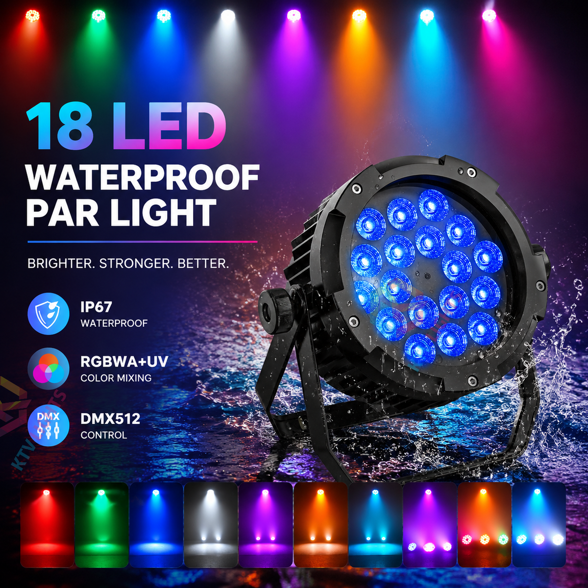 KTVLIGHTS 150W IP67 RGBW UV Waterproof LED PAR Light-P29