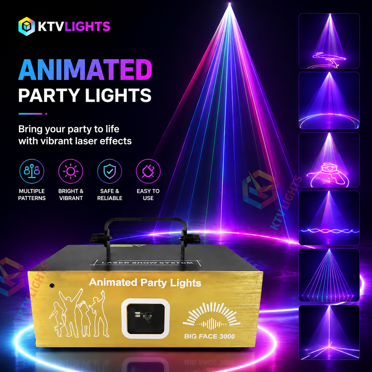 KTVLIGHTS 3W Sound-Activated Animation Laser Light for DJ Stages-A27
