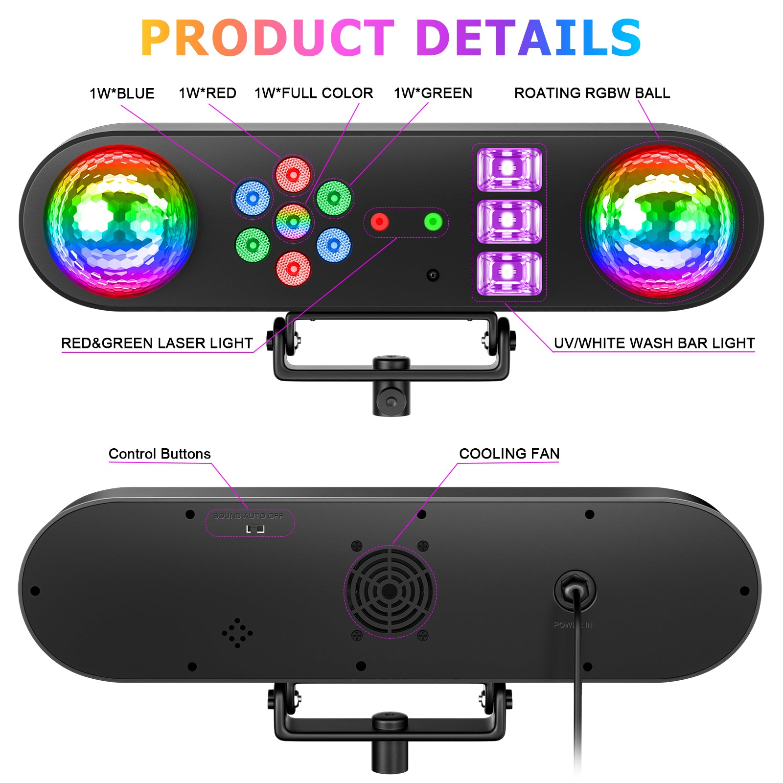 Mini 5-in-1 30w rotating ball colorful luminous effect light-C6