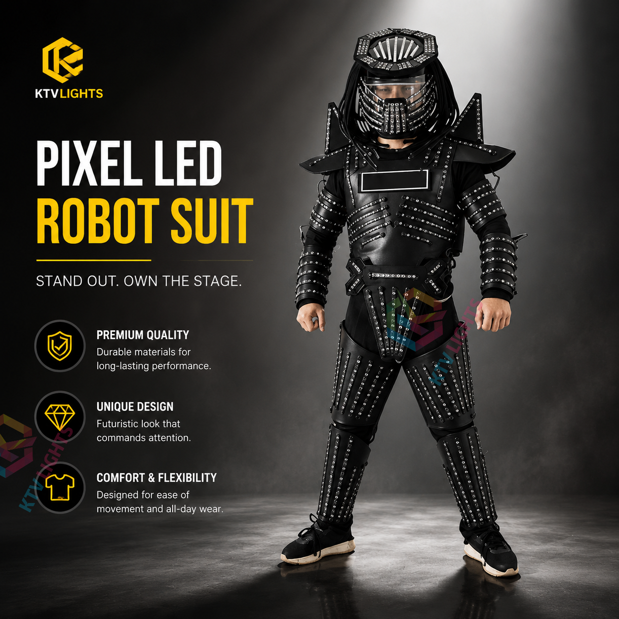 KTVLIGHTS Smart Pixel LED Robot Costume for Stage & Party Shows-M43