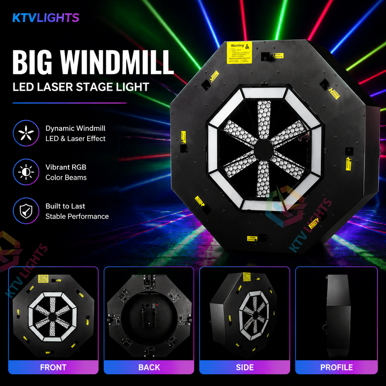 KTVLIGHTS RGB 3-in-1 Big Windmill LED Laser Background Light-B33