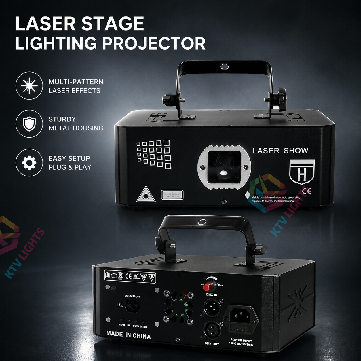 KTVLIGHTS RGB 3D Laser Stage Light 10-in-1 DJ Party Projector-A18