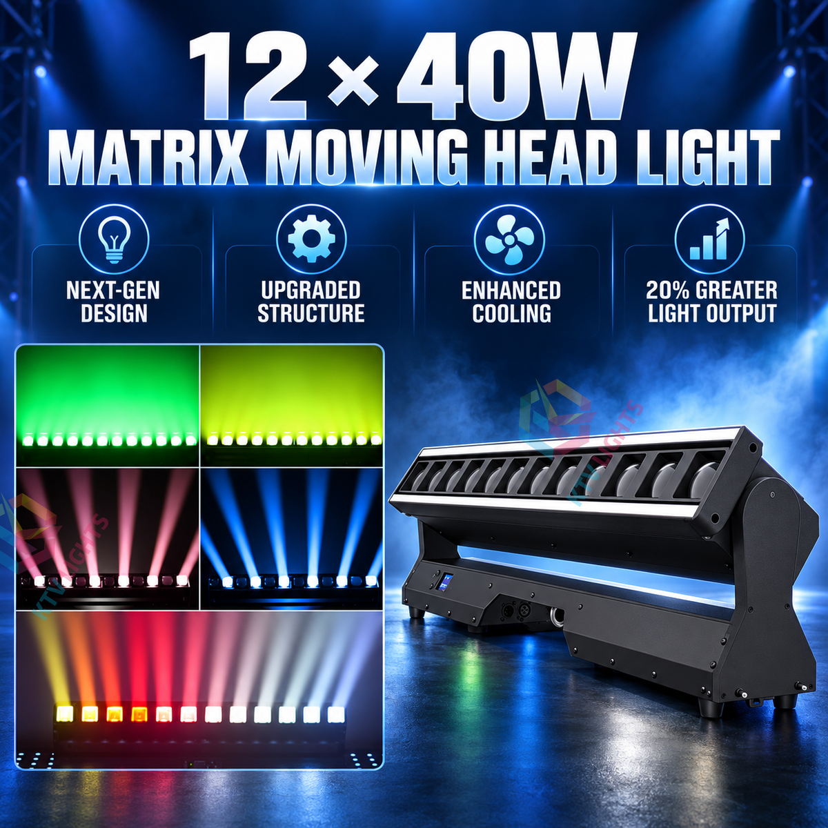 KTVLIGHTS 12x40W Zoom Moving Head Matrix Stage Light-E98