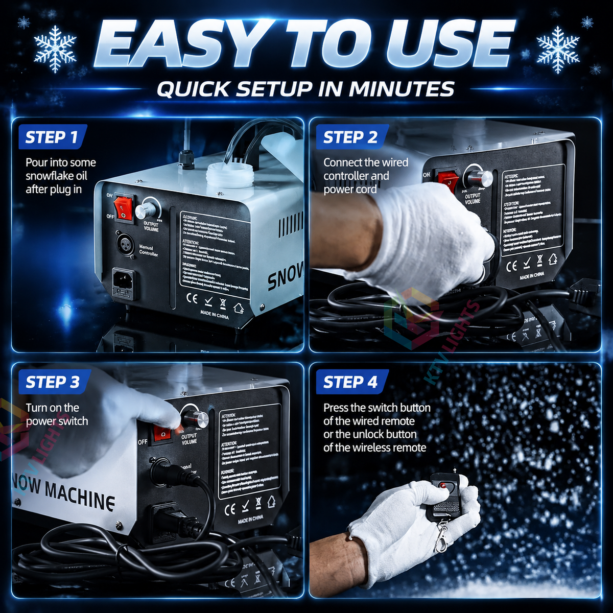 KTVLIGHTS 1000W Snow Machine with Remote Control-H3