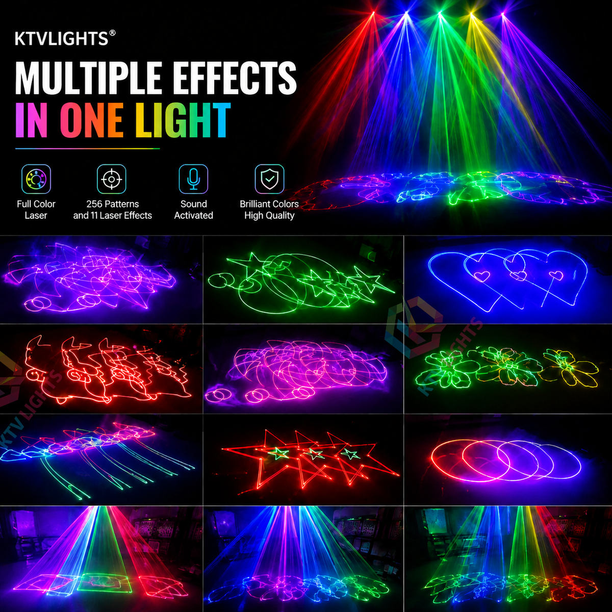 KTVLIGHTS 3W RGB Animation Laser Light for DJ Stages (Built-in 256 Patterns)-A19