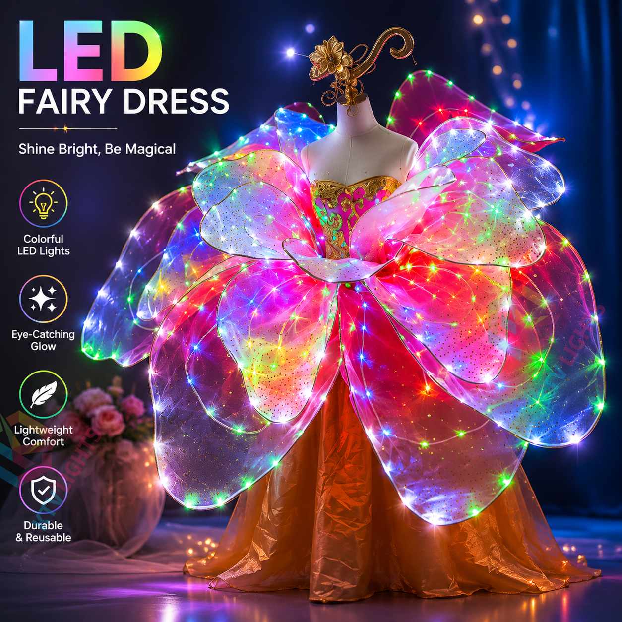 KTVLIGHTS LED Petal Skirt Dress for Dance Shows & Festivals-M14