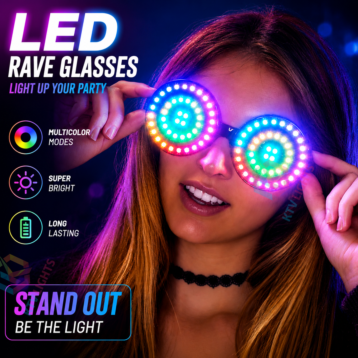 KTVLIGHTS REZZ Style LED Goggles for Rave Parties & DJ Shows-M57