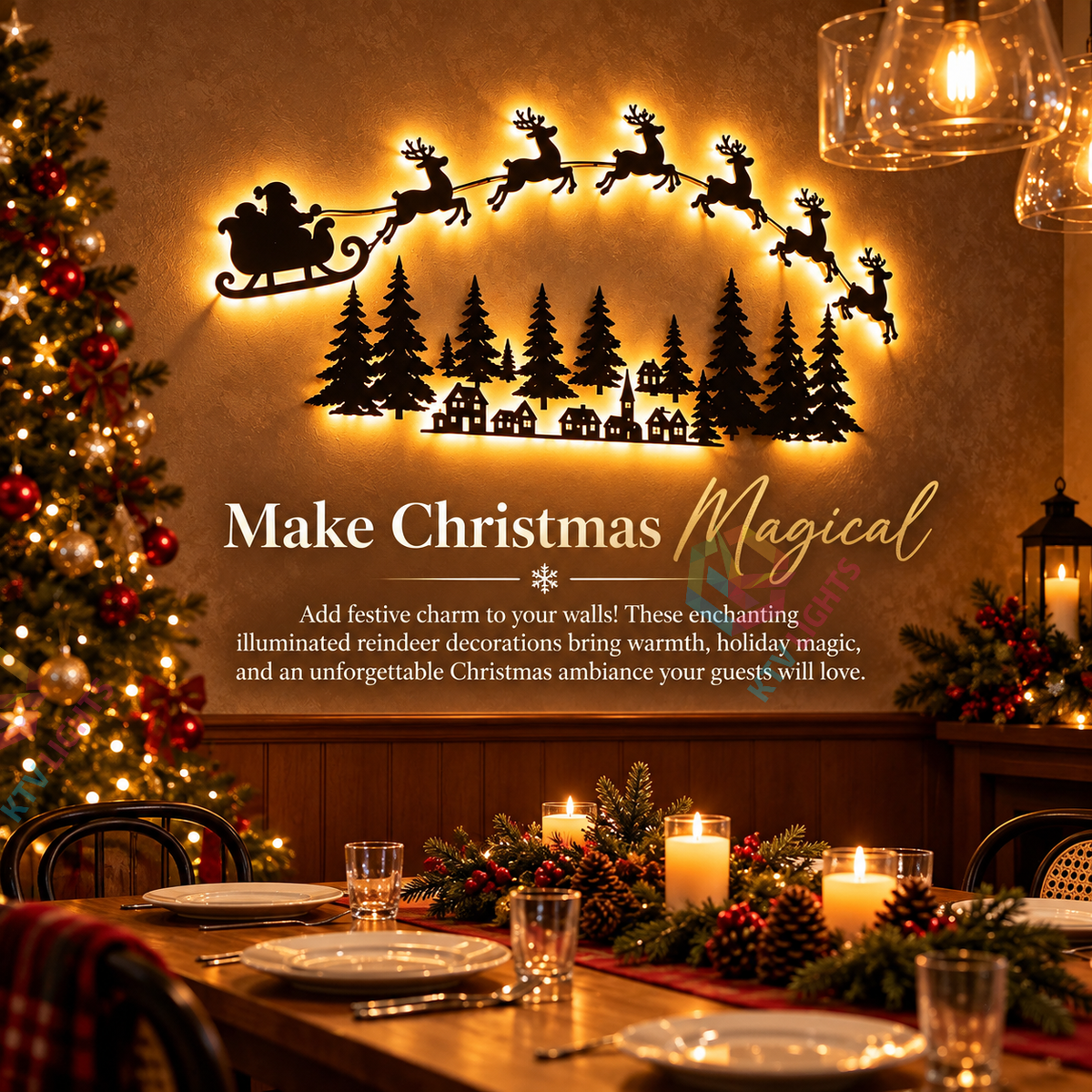KTVLIGHTS Lighted Reindeer Christmas Wall Decor-M65