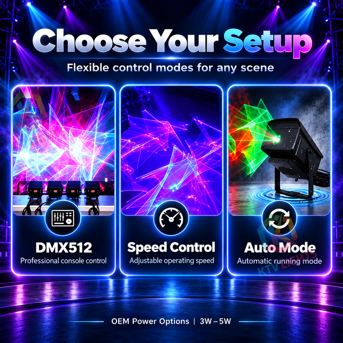 KTVLIGHTS RGB Water Ripple Laser Projector DMX512 IP66-S65