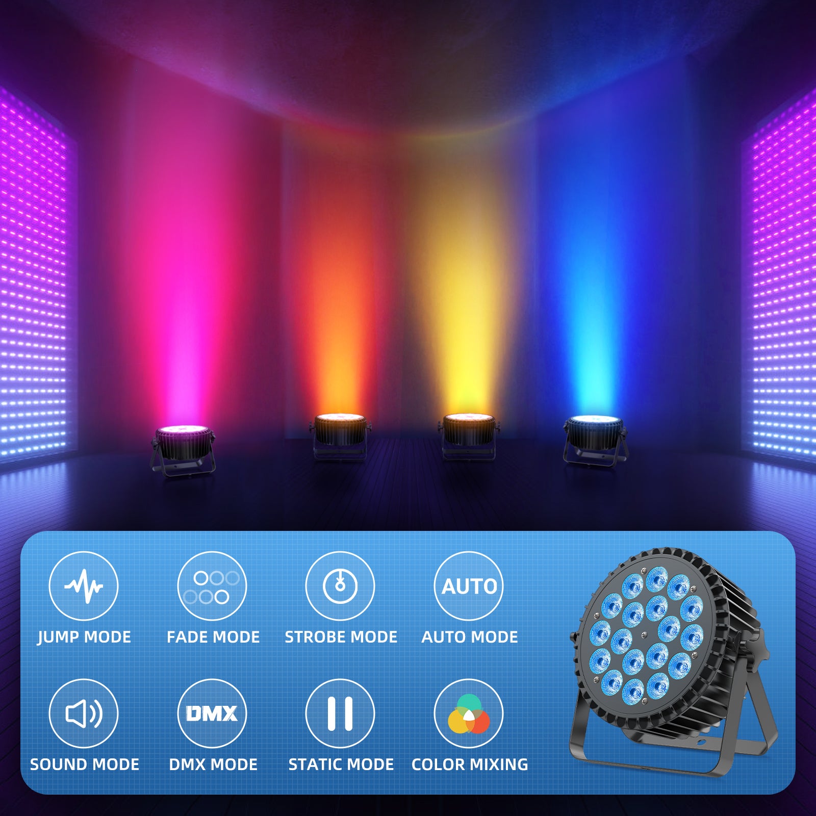 6-in-1 RGBW + UV 18-LED par light-P22
