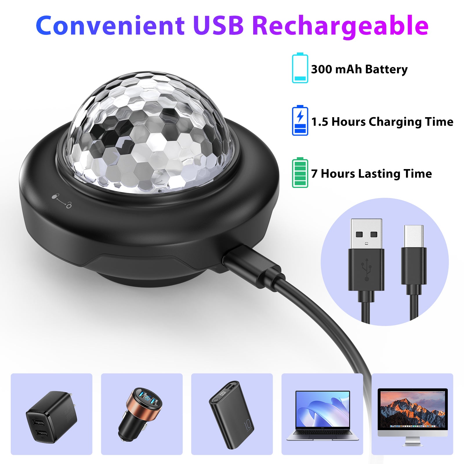 Mini USB Rechargeable Magic Ball Disco Light-C2