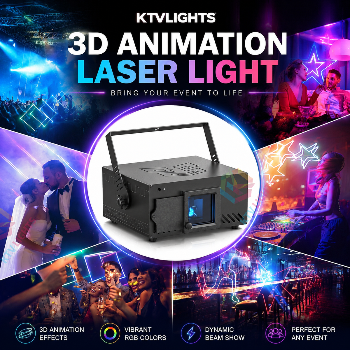 KTVLIGHTS 3D Animation RGB Laser Light for DJ Stages and Parties-A35