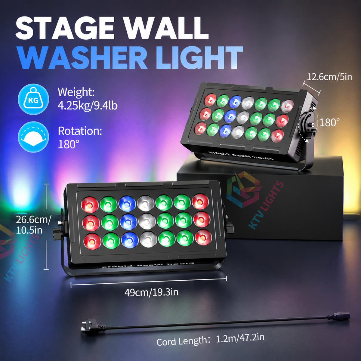 KTVLIGHTS 21x15W RGBW 4-in-1 Full-Color Matrix Floodlight-X2