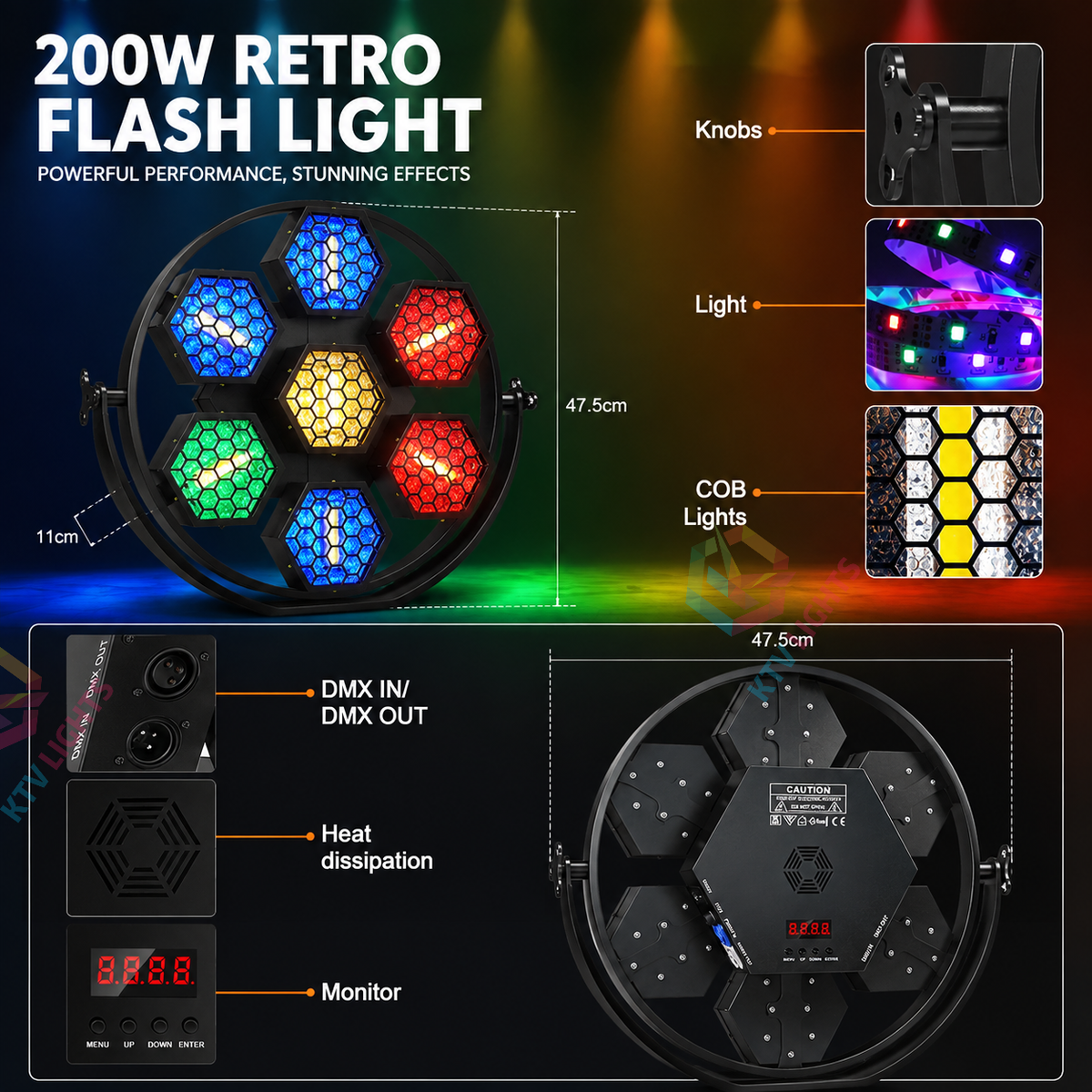 KTVLIGHTS 200W RGB COB LED Retro Strobe Light-F1