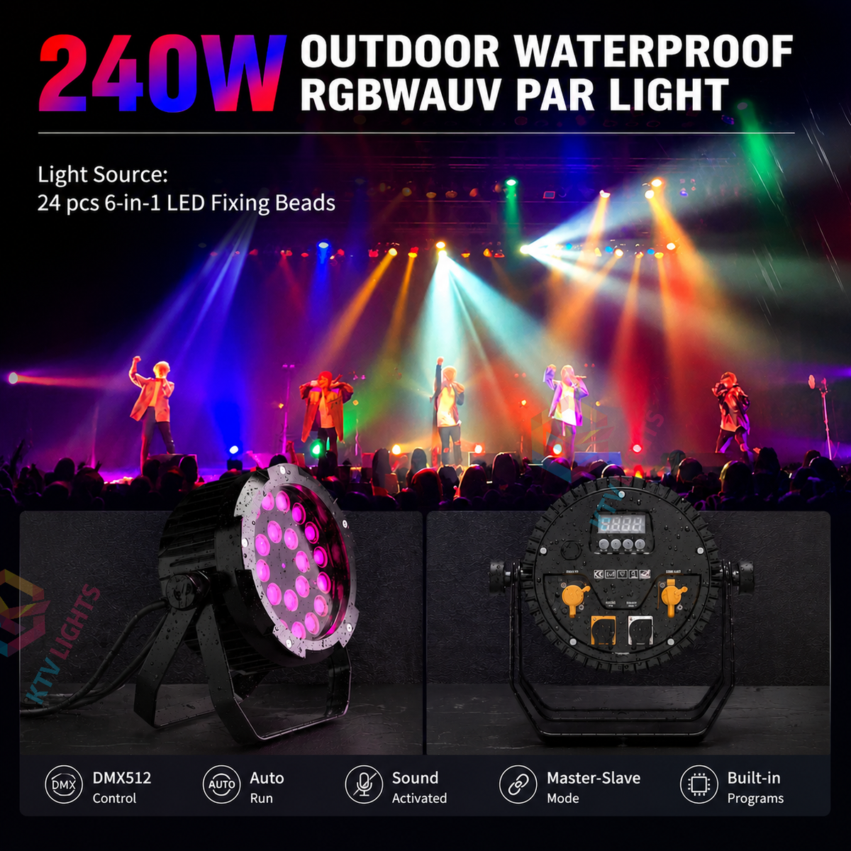 KTVLIGHTS 240W RGBWA+UV Waterproof Outdoor LED PAR Light-P23