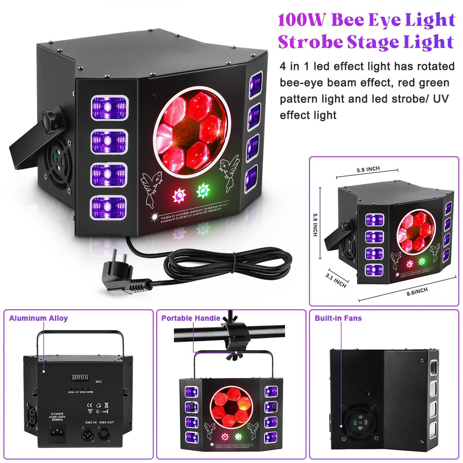 100W Bee Eye Strobe Stage Light 4-in-1 RGBW LED - E38