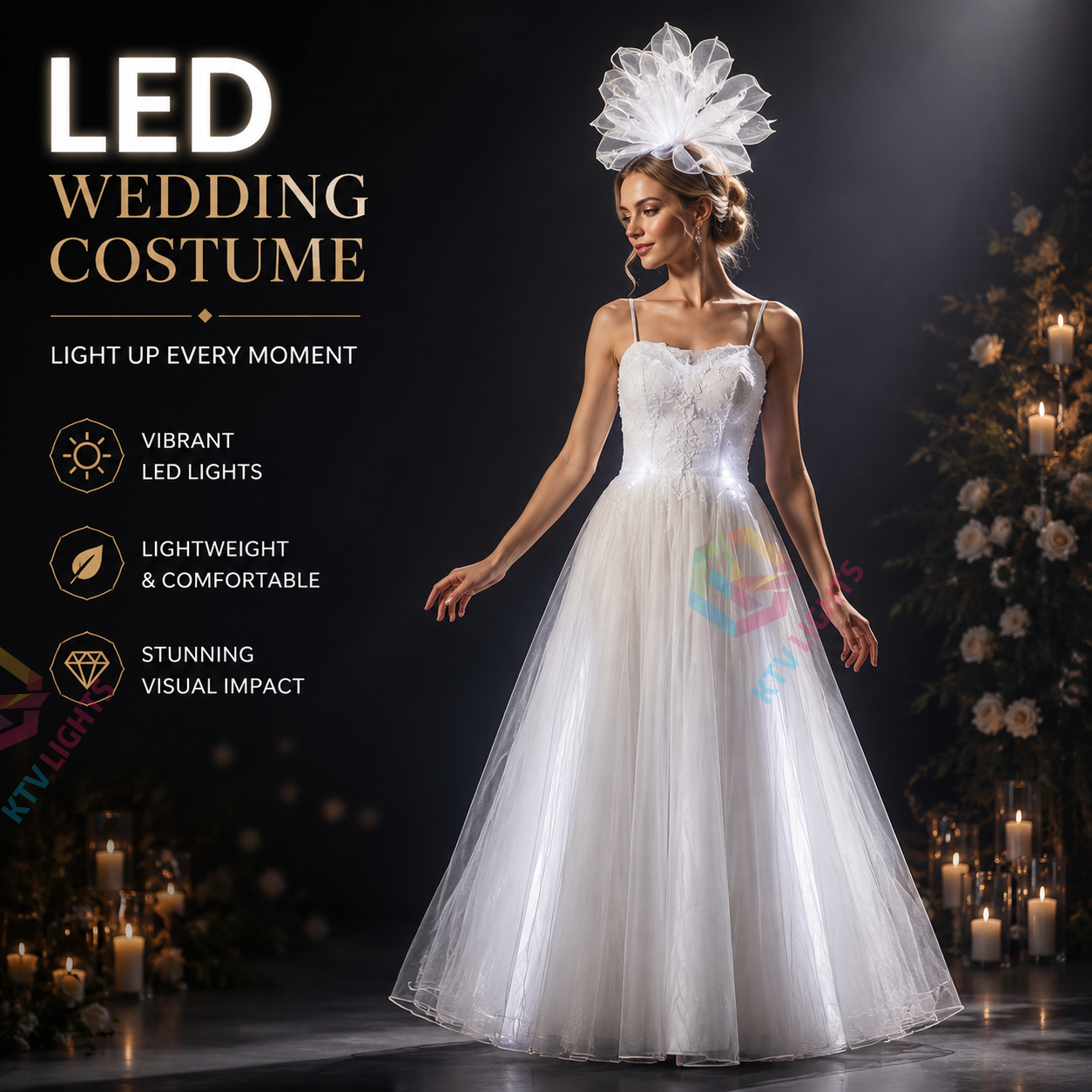 KTVLIGHTS Full Color LED Wedding Dress with Light Up Effects - M16