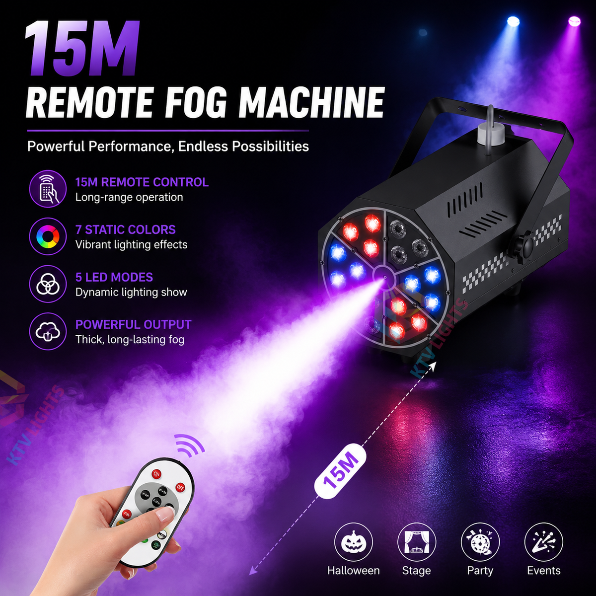 KTVLIGHTS 500W 18 LED RGB Halloween Fog Machine-Y2