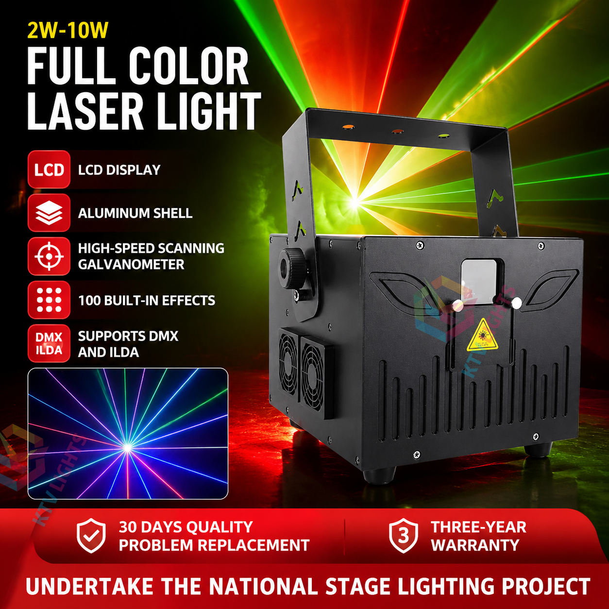 KTVLIGHTS 2W–10W RGB 3D Animation Stage Laser Light (ILDA Compatible)-A14