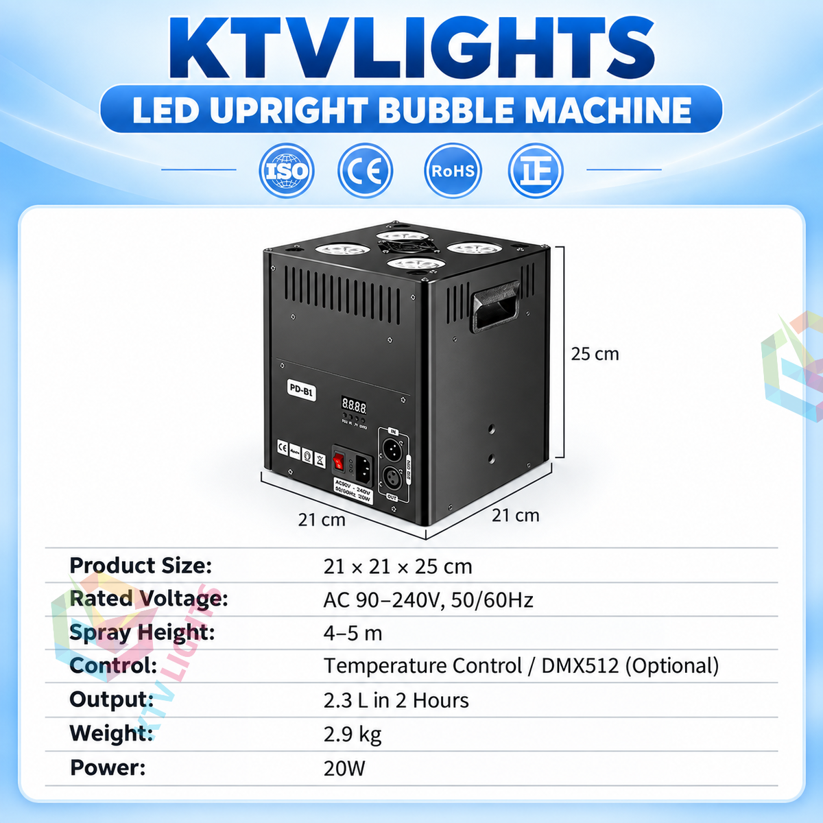 KTVLIGHTS LED 4-Wheel Upright Bubble Machine with Remote Control-Y20