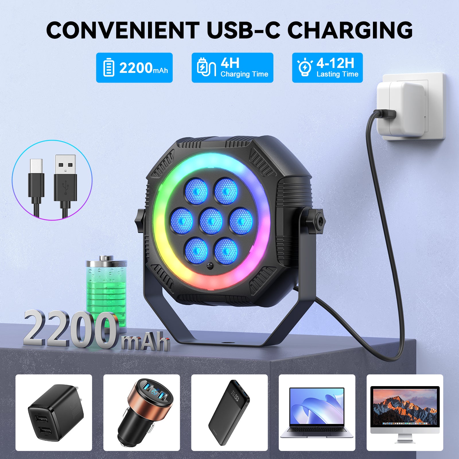 7 LED RGB Rechargeable Par Light - P48