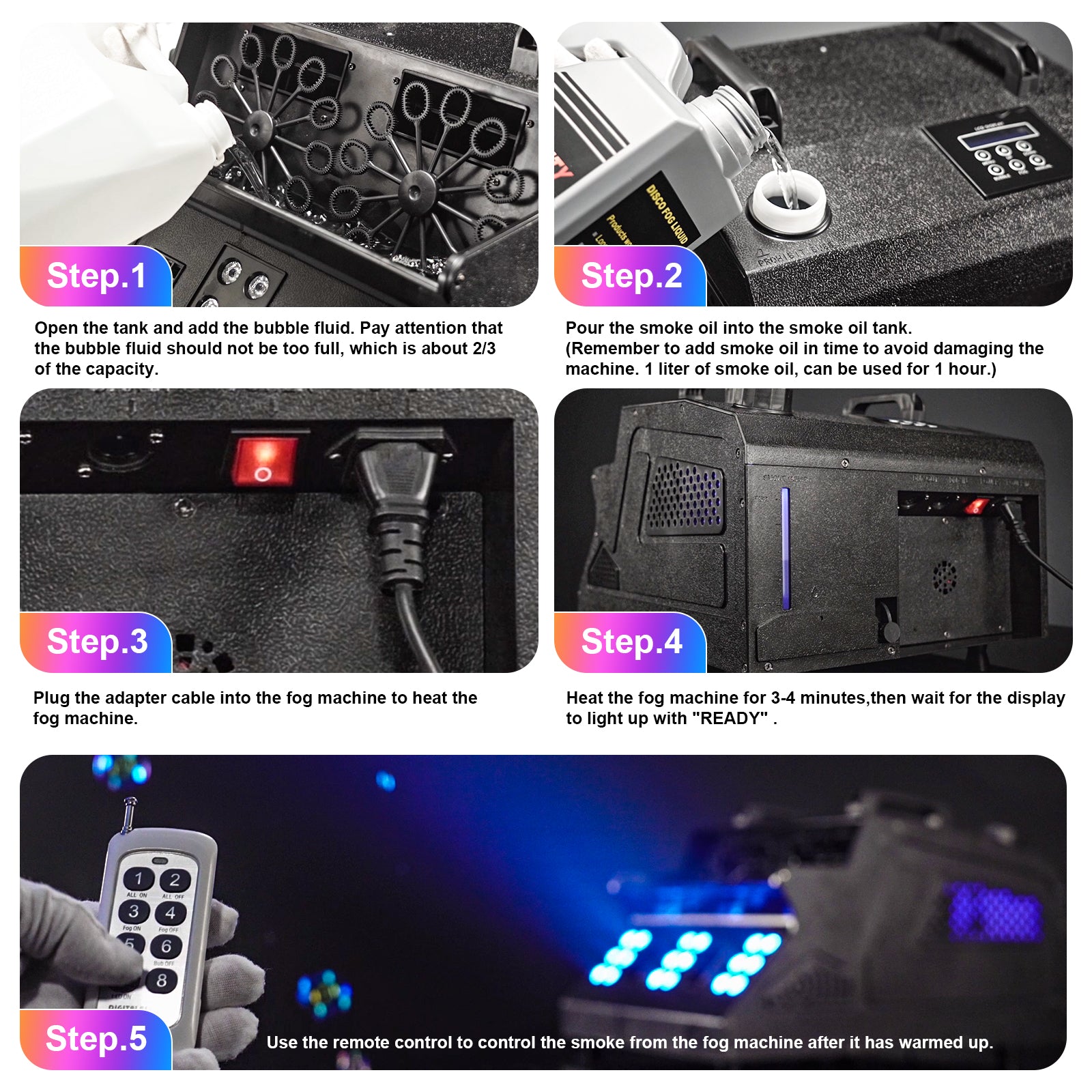 1500W LED RGB Smoke Bubble Machine with Remote Control-Y5