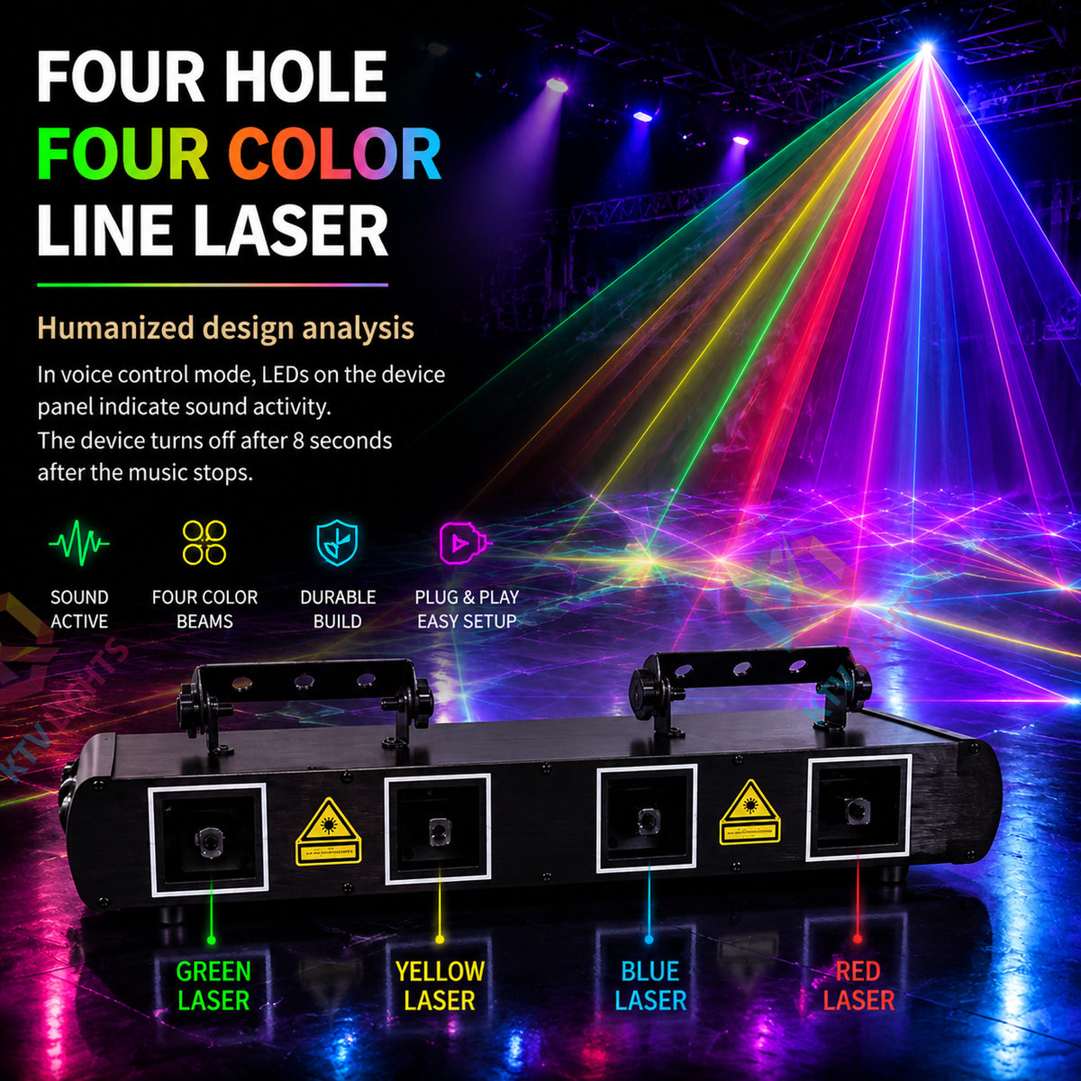 KTVLIGHTS 4-Aperture Full-Color Line-Scan Laser Light for DJ Stages-B18