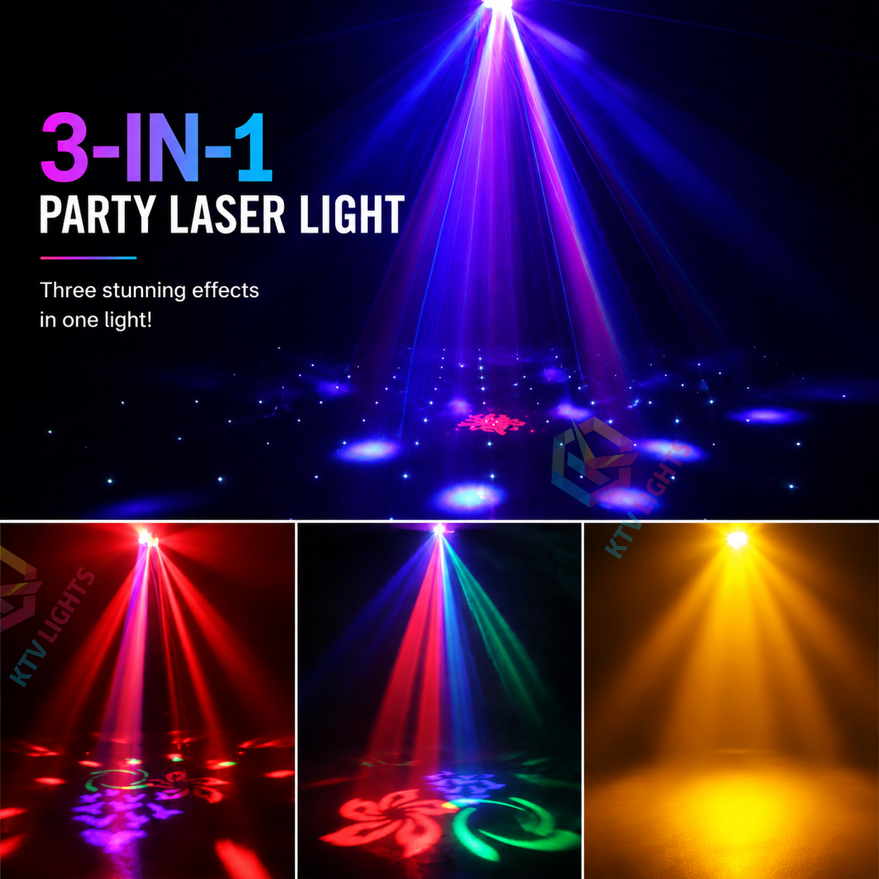 KTVLIGHTS 7-in-1 Party Laser Light – DJ RGB Stage Effect Disco Light-C11