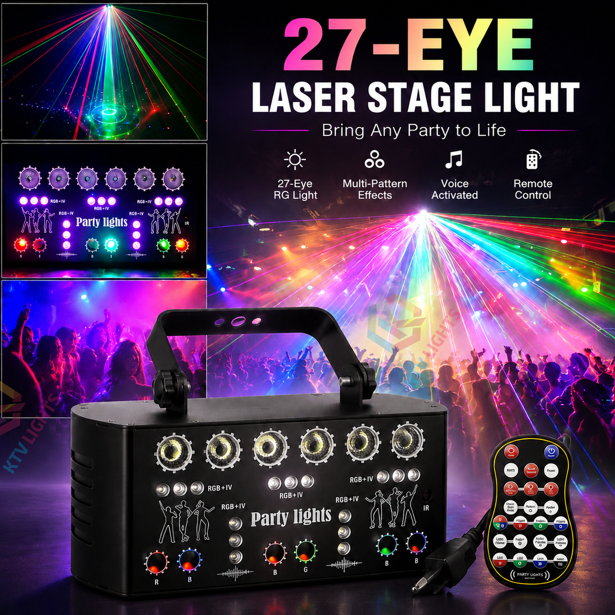 KTVLIGHTS 27 Hole 4-in-1 RGB Laser Light DJ Stage Party Projector-B5