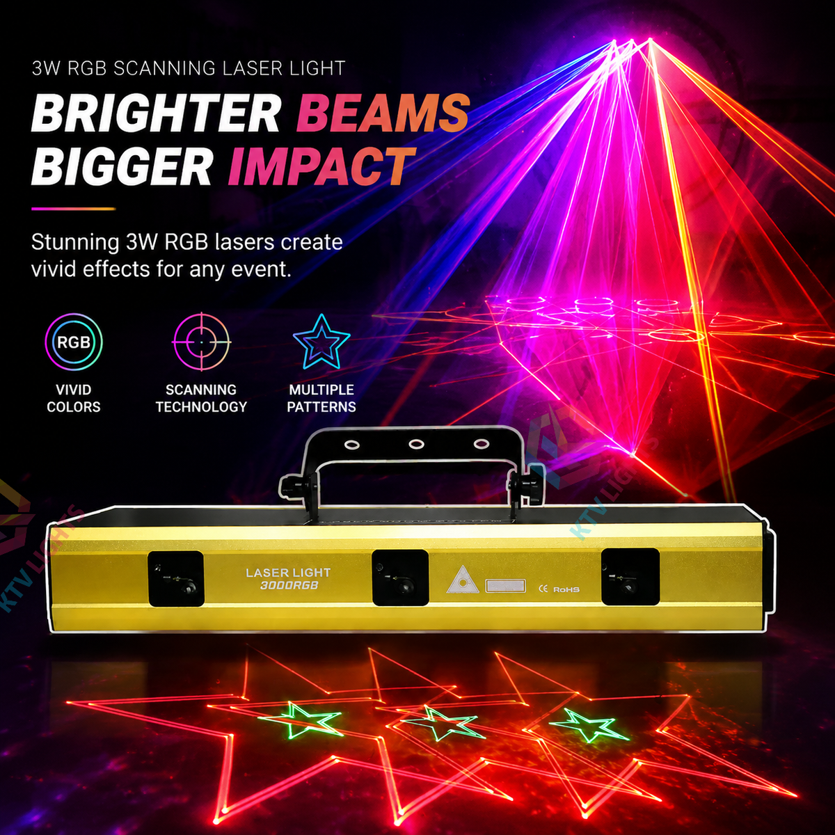 KTVLIGHTS 3W RGB Animation Laser Light for DJ Stages (Built-in 256 Patterns)-A19