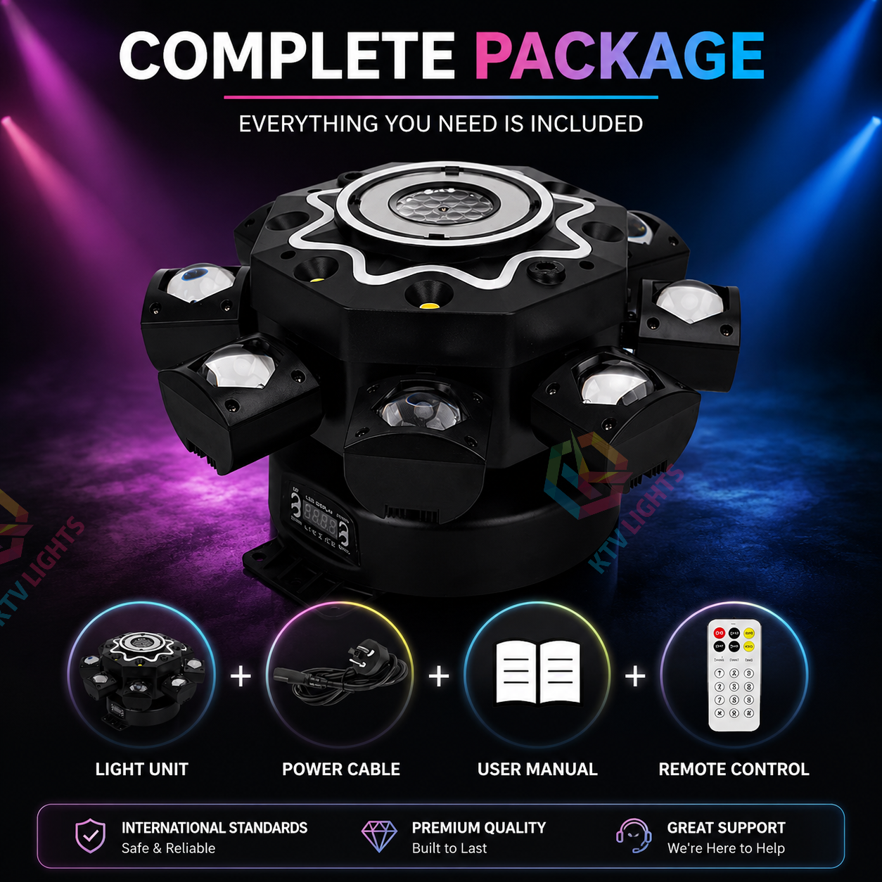 8-Arm LED Stage Light RGBW DJ Disco Moving Head Laser Party Light-E88