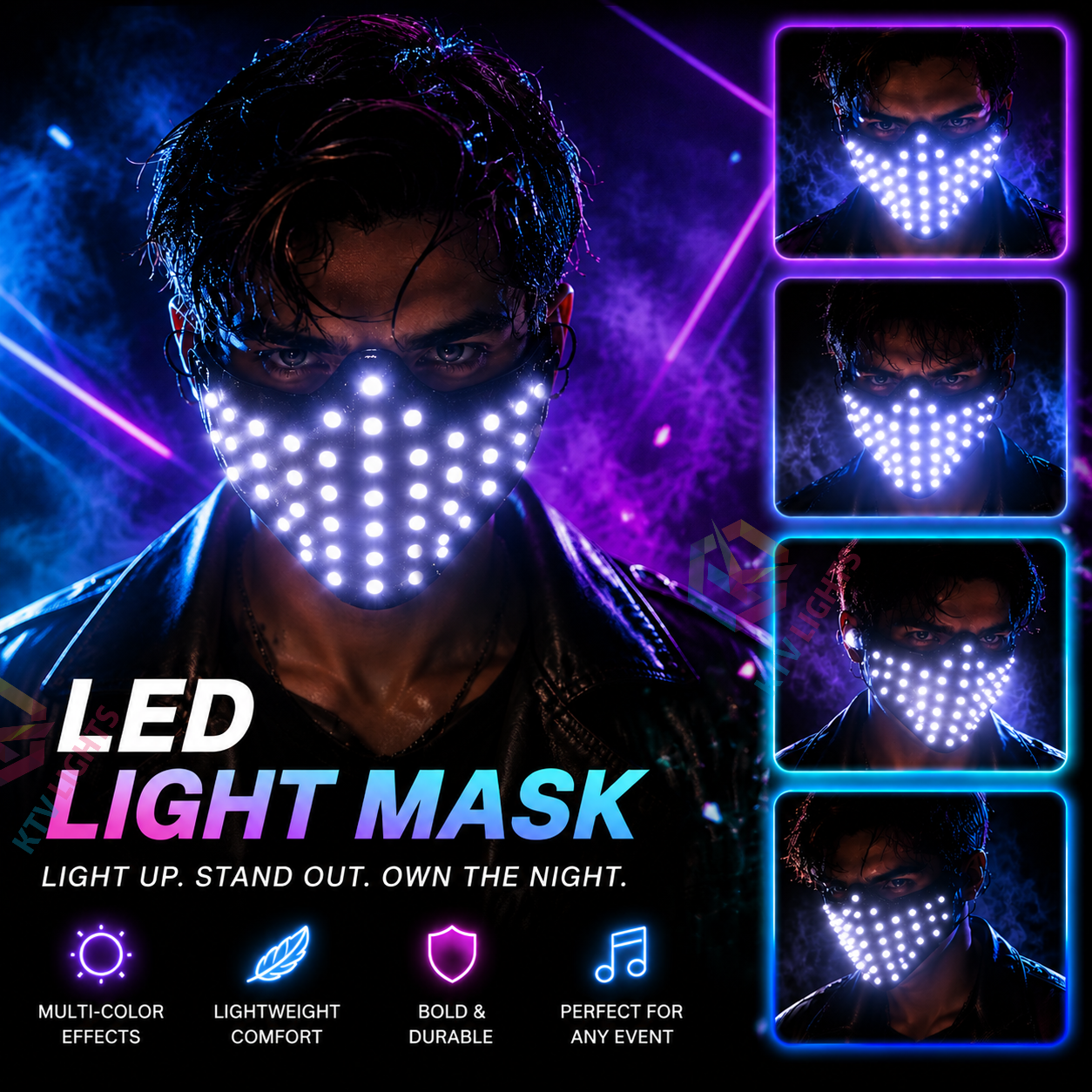 KTVLIGHTS Colorful LED Mask for Rave Parties & Festivals-M41