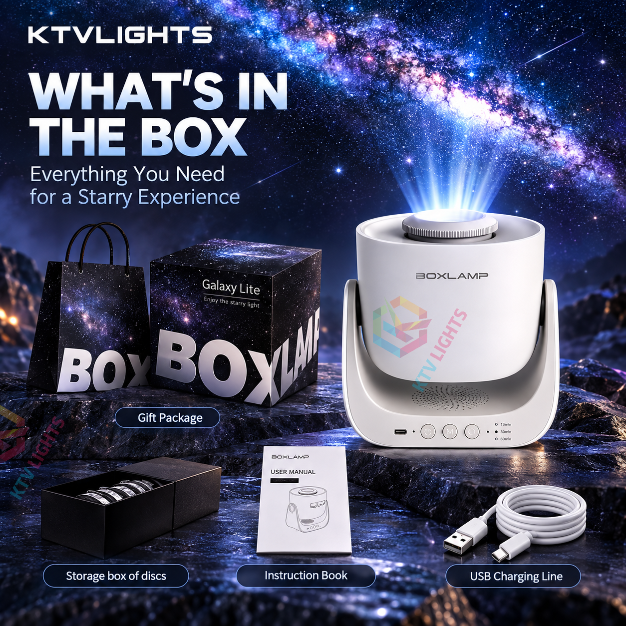 KTVLIGHTS Rechargeable Starry Sky Galaxy Projector for Bedroom-S58
