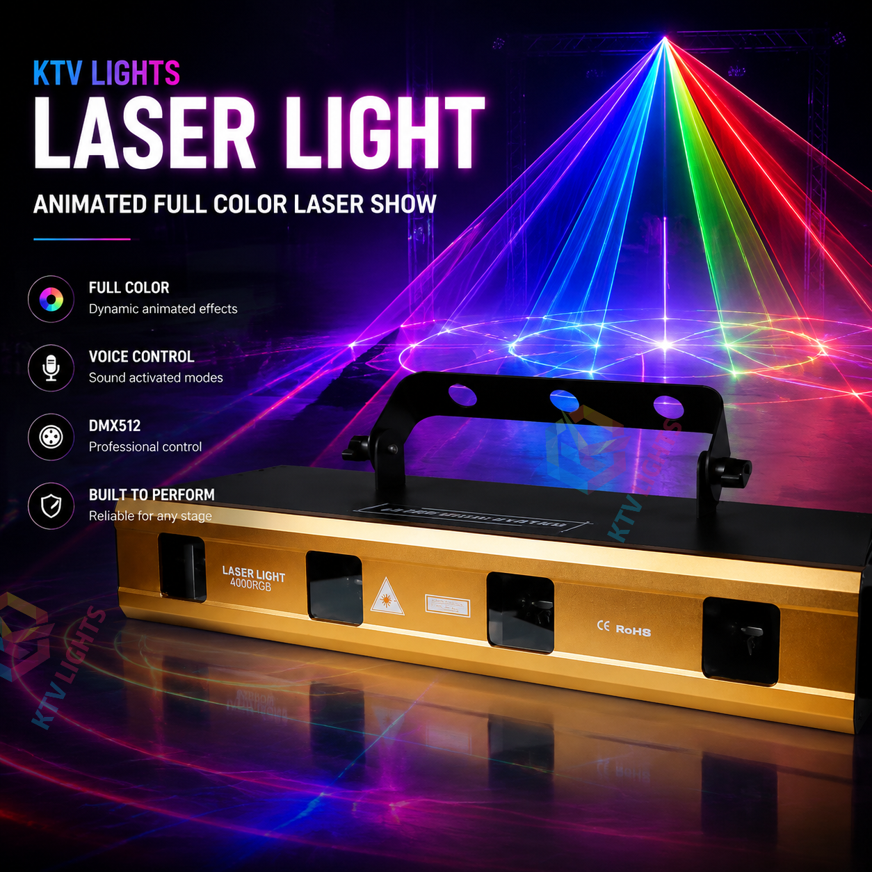 KTVLIGHTS RGB animation laser light suitable for DJ stages and party performances.-A22