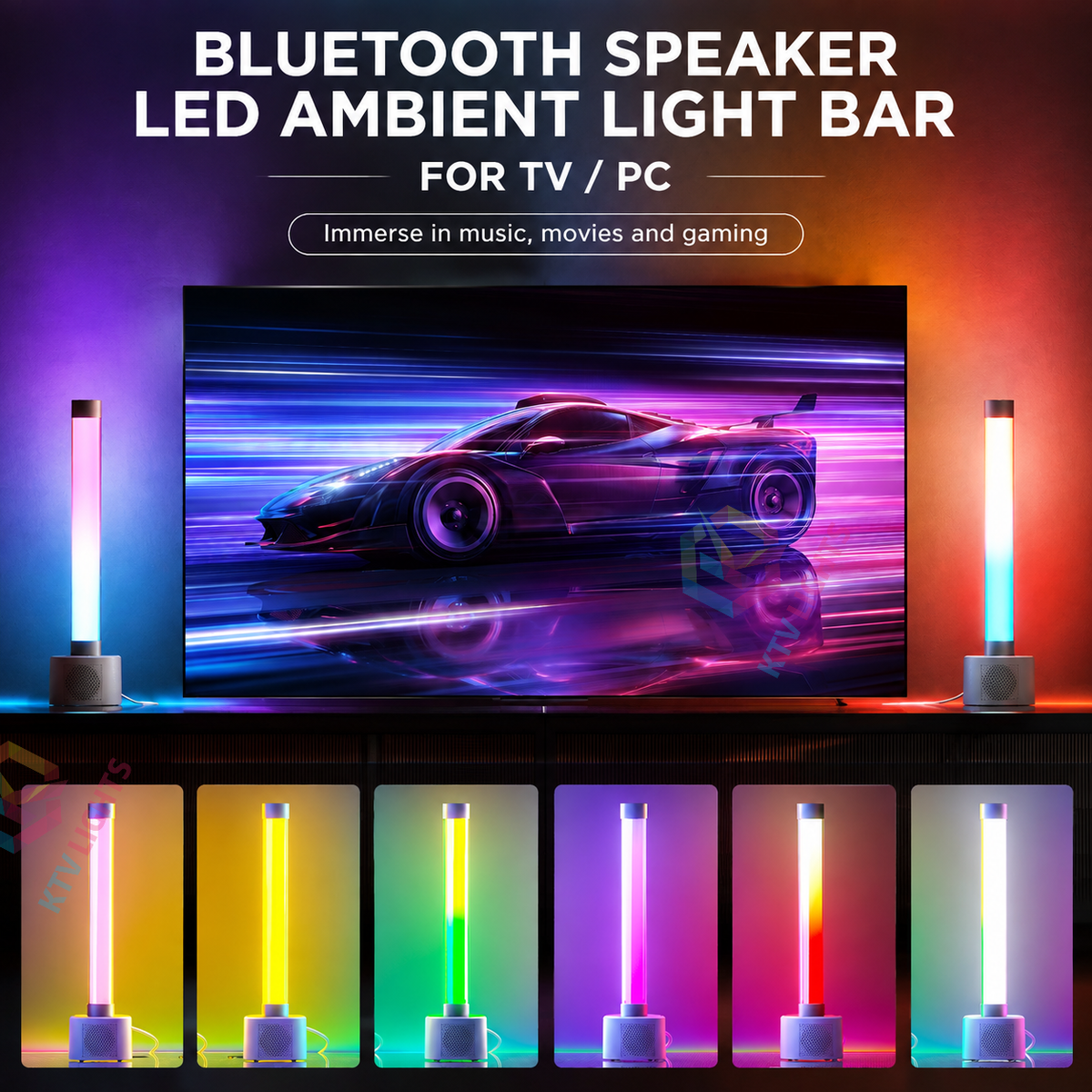KTVLIGHTS 10W RGBW Bluetooth Stereo Speaker & Music Sync Mood Light